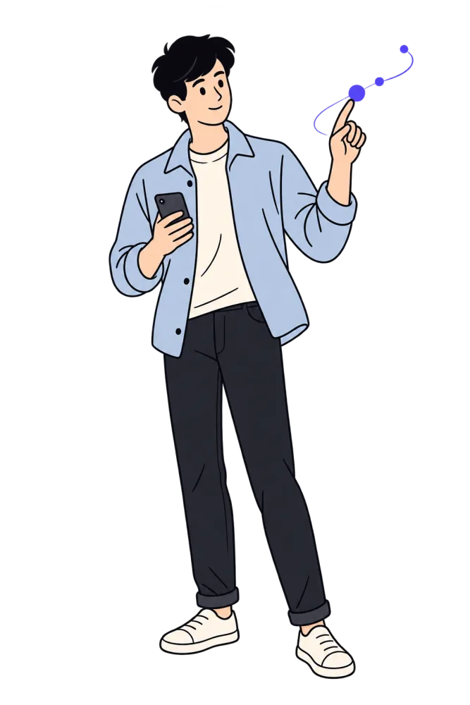 Ray guides a sealed signal while holding a phone.